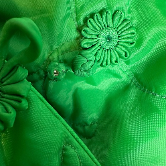 VINTAGE Unbranded Quilted Zip Front Robe Mandarin Collar Pockets, Green | Sz S/M - Picture 3 of 16